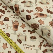 Tecido Estampado para Patchwork - Café da Tarde : Espresso Latte Fundo Bege Claro (0,50x1,40)