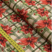 Tecido Estampado Para Patchwork - Natal : Flores Natalinas Fundo Xadrez (0,50x1,40)