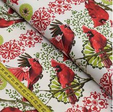 Tecido Estampado para Patchwork - Natal : Barrado de Faixas com Pássaros (0,50x1,40)