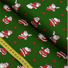 Tecido Estampado para Patchwork - Natal : Papai Noel com Sino Fundo Verde (0,50x1,40)