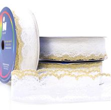 Renda de Nylon com Lurex Ouro Najar 37mm - 50 Metros