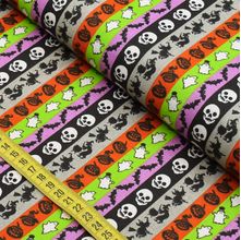 Tecido Estampado para Patchwork - Halloween : Composê Listrado Bruxas e Fantasmas (0,50x1,40)