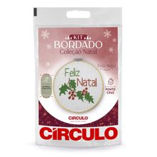 Kit Bordado Natal Círculo - Feliz Natal Azevinhos