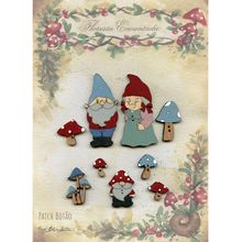 Kit Botão Patch Floresta Encantada Gnomos e Cogumelos - 9 Unidades