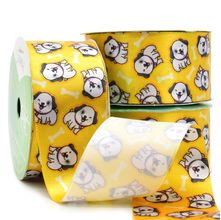 Fita de Cetim Coleção Pets Dia de Brilhar 38mm com 10 Metros - 693 Pet com Ossinho Amarelo