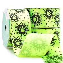 Fita de Cetim Coleção Pets Dia de Brilhar 38mm com 10 Metros - 646 Patinhas Verde Neon