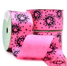 Fita de Cetim Coleção Pets Dia de Brilhar 38mm com 10 Metros - 648 Patinhas Rosa Neon