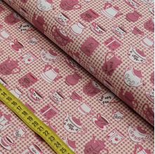 Tecido Estampado para Patchwork - Essentials Bule e Xícaras Vinho (0,50x1,40)