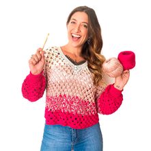 Kit Blusa Atacama Rosa Flamingo com Linha Vysco by Anne Galante