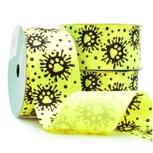 Fita de Cetim Coleção Pets Dia de Brilhar 38mm com 10 Metros - 647 Patinhas Amarelo Neon
