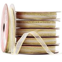 Fita Natalina Voal com Ourela 6.5mm com 10 Metros 301 branco/dourado