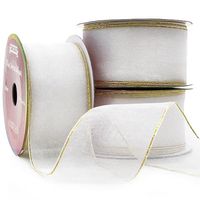 Fita Natalina Voal com Ourela 38mm com 10 Metros 301 branco/dourado