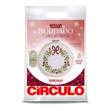 Kit Bordado Natal Círculo - Guirlanda com Flores Laranjas