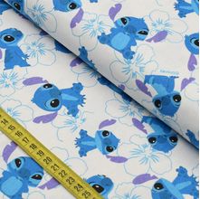 Tecido Estampado para Patchwork - Disney : Stitch com Flor Fundo Branco (0,50x1,40)