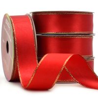 Fita Natalina Cetim com Ourela 22mm com 10 Metros 111 vermelho/dourado