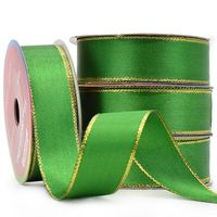 Fita Natalina Cetim com Ourela 22mm com 10 Metros 213 verde/dourado