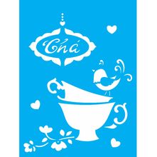 Stencil Opa 15 X 20 cm - Xícara e Passarinho - 1389