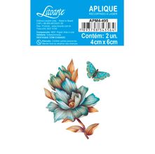 Aplique de MDF e Papel - Costura Vintage : Flor e Borboleta Azul - APM4-495