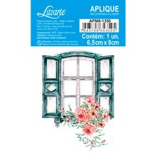 Aplique de MDF e Papel - Janela com Flores - APM8-1356