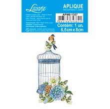 Aplique de MDF e Papel - Gaiola com Flores - APM8-1357