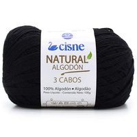 Fio Cisne Natural Algodón 3 Cabos 100g - 100% Algodão Preto