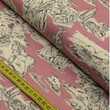 Tecido Estampado para Patchwork - Toile De Jouy : Romance Vintage Fundo Rose com Marrom (0,50x1,40)