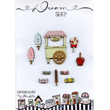 Kit Botão Patch Dream Shop Carrinho de Doces - 10 Unidades