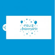 Stencil para Bolo Blue Star SBS-017 34,5 x 16,5 cm - Feliz Aniversário