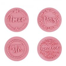 Kit Carimbos Bons Desejos Rosa para Artesanato e Confeitaria 5cm Blue Star - 4 Peças