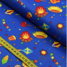 Tecido Estampado para Patchwork - Festa Junina : Junino Fundo Azul (0,50x1,40)