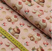Tecido Estampado para Patchwork - Amor De Cupcakes : Cupcakes Rose (0,50x1,40)