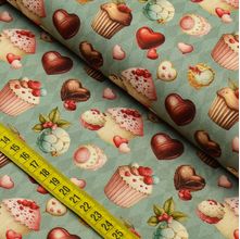 Tecido Estampado para Patchwork - Amor De Cupcakes : Cupcakes Menta (0,50x1,40)
