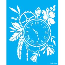 Stencil Opa 20 x 25 cm - Steampunk Artrelógio Com Flores - 3446
