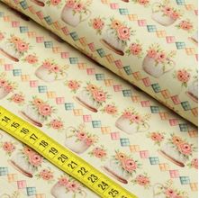Tecido Estampado Para Patchwork - Costura Retrô : Blocos e Flores (0,50x1,50)