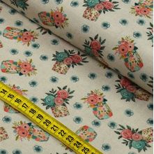 Tecido Estampado Para Patchwork - Costura Retrô : Potes com Flores (0,50x1,50)