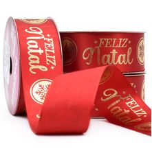 Fita de Cetim Decorada Natal  Nº 007 - Frase Feliz Natal Vermelho