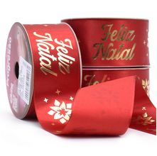 Fita de Cetim Decorada Natal  Nº 009 - Frase Feliz Natal Vermelho