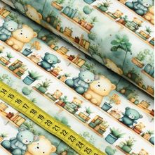 Tecido Estampado Para Patchwork - Green Bear : Ursinho Verde com Mini Ursinhos (0,50x1,50)