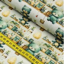 Tecido Estampado Para Patchwork - Green Bear : Ursinho Verde com Vasos (0,50x1,50)