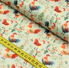 Tecido Estampado Para Patchwork - Galinhas no Jardim : Galinhas Acqua (0,50x1,50)