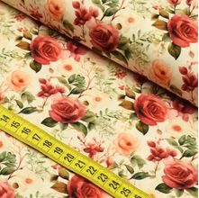 Tecido Estampado Para Patchwork - Clube Mais Criativo : Rosas Fundo Bege (0,50x1,40)