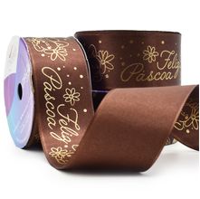 Fita De Cetim Páscoa Coleção Trufado 38mm Com 10 Metros - 564 Feliz Páscoa Marrom