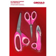 Kit 3 Tesouras Comfort Círculo - Pink e Rosa