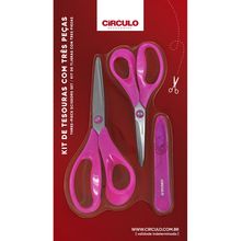 Kit Tesouras com Gliter Círculo - Rosa