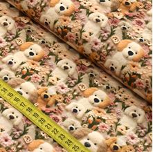 Tecido Estampado para Patchwork - Animais Bordados : Cachorrinhos Creme (0,50x1,40)