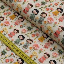 Tecido Estampado Para Patchwork - Meninas Bordadas 5 (0,50x1,40)