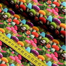 Tecido Estampado Para Patchwork - Floresta em Crochê : Cogumelos (0,50x1,40)