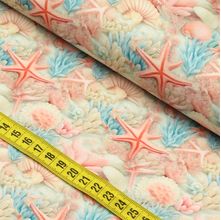 Tecido Estampado Para Patchwork - Fundo do Mar : Conchas Fundo Salmão (0,50x1,50)