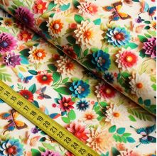 Tecido Estampado Para Patchwork - Flores De Papel : Floral Fundo Bege Com Borboletas (0,50x1,40)