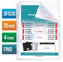 Envelope Plástico Ofício 4 furos Fino - 25 Unidades